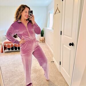 Fabletics Purple Velvet Velour Jumpsuit One Piece Small